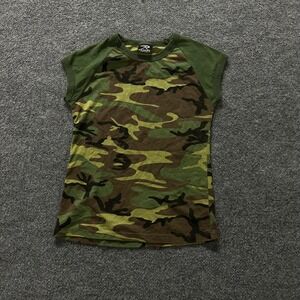 Rothco T-Shirt Womens Size L Green Camouflage Cap Sleeve Slim Fit Woodland Camo